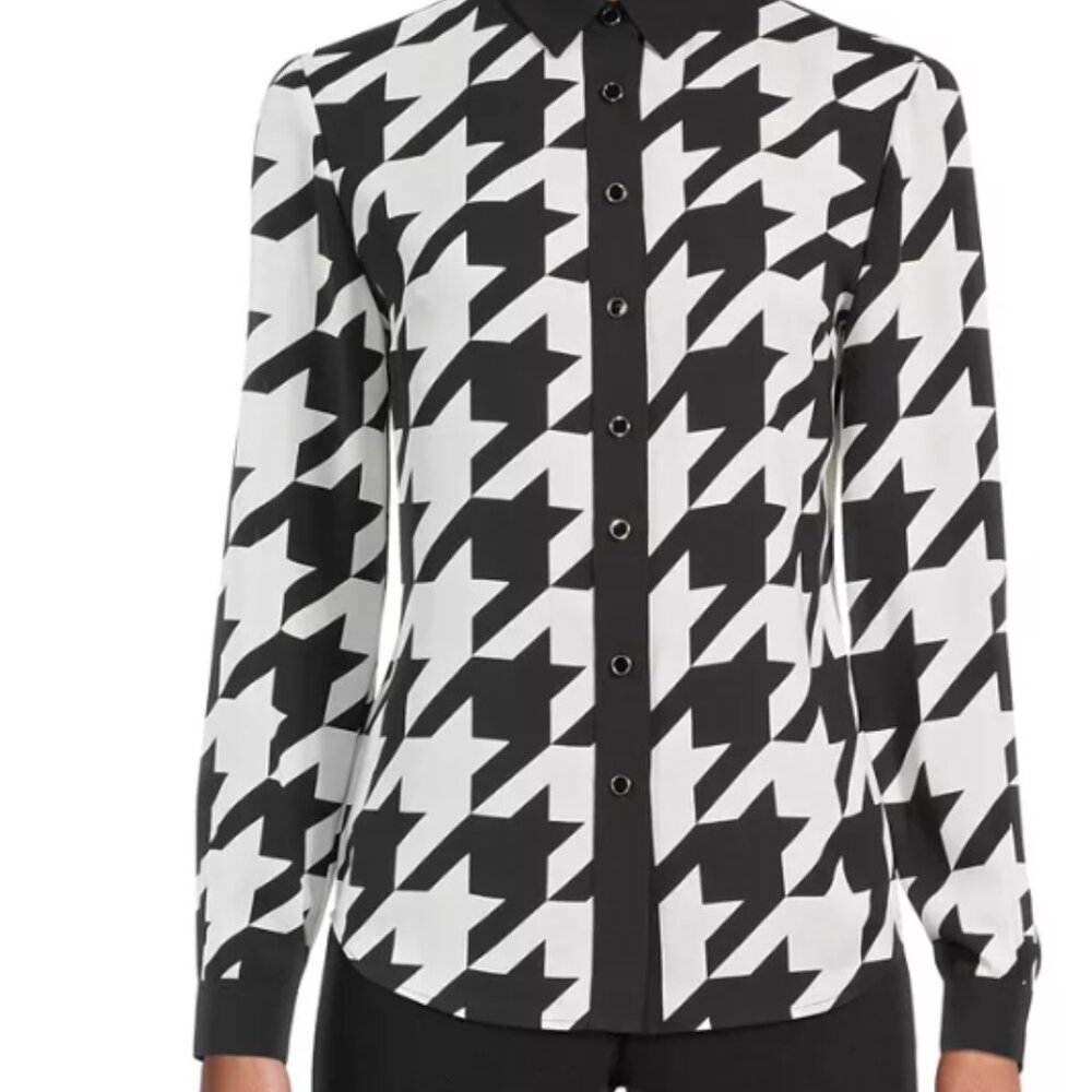 Anne Klein Black and White Houndstooth Shirt. Size 14 - Picture 2 of 7